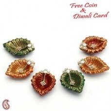 Deals, Discounts & Offers on Home Decor & Festive Needs - Flat 50% off on Diwali Gifts Hand Painted And Decorated 6 Diya Set