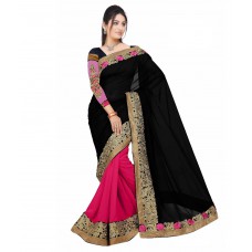 Deals, Discounts & Offers on Women Clothing - Flat 72% off on Aashvi Creation Black and Pink Georgette Saree