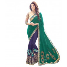 Deals, Discounts & Offers on Women Clothing - Elevate Women Green Georgette Saree at 65% offer