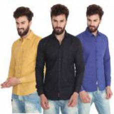 Deals, Discounts & Offers on Men Clothing - Fizzaro Pack Of 3 Black Blue Yellow Slim Fit Casual Shirt for Men at 53% offer