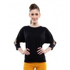 Deals, Discounts & Offers on Women Clothing - Miss Chase Black Cotton Tops For Women Quarter Sleeve Round Neck Casual Wear