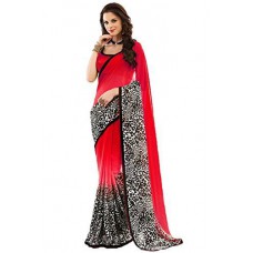 Deals, Discounts & Offers on Women Clothing - Jaanvi Fashion Red Chiffon Printed Saree