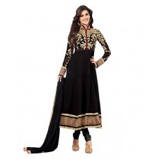 Deals, Discounts & Offers on Women Clothing - Sabhyata Fashions Black Georgette Embroidered A-line Dress material