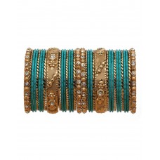 Deals, Discounts & Offers on Earings and Necklace - Flat 75% Offer on Bindhani Traditional Wedding Gold-Plated Turquoise Geen Bangle