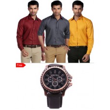 Deals, Discounts & Offers on Men Clothing - Flat 67% off on Collection of 3 Stylish Shirts By Mark Pollo London & Designer Watch