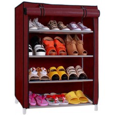 Deals, Discounts & Offers on Furniture - Pindia 4 Layer Maroon Design Rack Organizer Polyester Shoe Cabinet