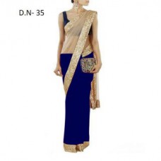 Deals, Discounts & Offers on Women Clothing - Varanga Blue,Beige Plain Embroidered Raw Silk,Poly Cotton Saree With Blouse