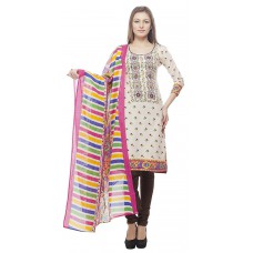 Deals, Discounts & Offers on Women Clothing - Divyaemporio Women'S Faux Cotton Beige And Brown Salwar Suits Dress Material