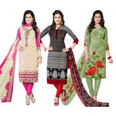 Deals, Discounts & Offers on Women Clothing - Salwar Studio Womens Pack Of 3 Synthetic Dress Material With Dupatta