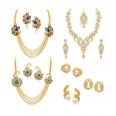 Deals, Discounts & Offers on Earings and Necklace - Sukkhi Combo of Three Golden Alloy Necklace Set with Three Earrings