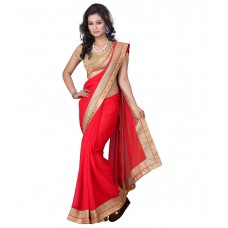 Deals, Discounts & Offers on Women Clothing - Aai Shree Khodiyar Art Red Faux Chiffon Saree