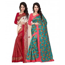 Deals, Discounts & Offers on Women Clothing - The Lugai Fashion Multicolored Bhagalpuri Silk Saree - Pack Of 2