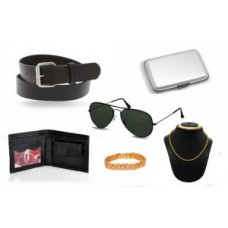 Deals, Discounts & Offers on Men - Mens Combo--aluma Wallet Sunglasses Wallet Belt Chain Bracelet