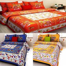 Deals, Discounts & Offers on Home Decor & Festive Needs - Uniqchoice Set of 3 Rajasthani King Size Cotton Bedsheets with 6 Pillow Covers