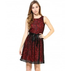 Deals, Discounts & Offers on Women Clothing - The Vanca Maroon and Black Lace Dress