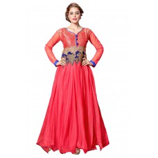 Deals, Discounts & Offers on Women Clothing - Blissta Pink Embroidered Party Wear Unstitched Net Long Gown