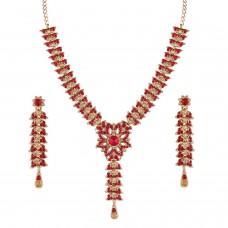 Deals, Discounts & Offers on Earings and Necklace - Variation Maroon & Gold Diamond Neckalce Set
