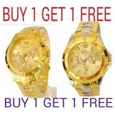 Deals, Discounts & Offers on Watches & Wallets - Buy 1 Get 1 Free: Rosra Gold Watches for Men at Just Rs. 299