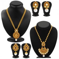 Deals, Discounts & Offers on Earings and Necklace - Sukkhi Wavy Gold Plated Kundan Set of 2 Necklace Set Combo For Women