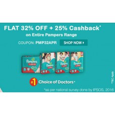 Deals, Discounts & Offers on Baby Care - Flat 32% OFF + 25% Cashback on Entire Pampers Range