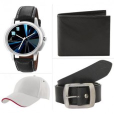 Deals, Discounts & Offers on Accessories - Combo of Graphic Black Strap Analog Watch , Black Wallet , Black Belt , And Cap