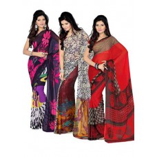 Deals, Discounts & Offers on Women Clothing - ISHIN Combo of 3 Georgette Saree