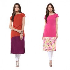 Deals, Discounts & Offers on Women Clothing - Janasya Pack of 2 Multicolor Printed Crepe Stitched Kurti