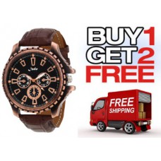 Deals, Discounts & Offers on Men - Buy 1 & Get 2 Free On Brown Leatherette Chronograph Watch
