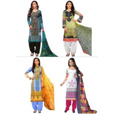 Deals, Discounts & Offers on Women Clothing - Printed Collection: Pack Of 4 Unstitched Salwar Suit at Flat 67% off