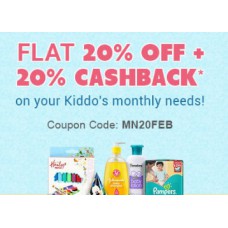 Deals, Discounts & Offers on Kid's Clothing - Kiddos Monthly Needs Flat 20% Off + 20% Cashback