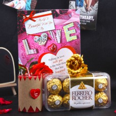 Deals, Discounts & Offers on Valentines day - Giftacrossindia Ferrero Rocher Chocolates With Love Gold Plated Rose Hamper