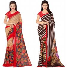 Deals, Discounts & Offers on Women Clothing - Divastri Printed Daily Wear Faux Georgette Saree  (Pack of 2, Multicolor)