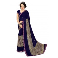 Deals, Discounts & Offers on Women Clothing - Flat 70% Off on Oomph! Georgette Saree (Rblf_Anr3573_Blue_Navy Blue::Peant Beige)