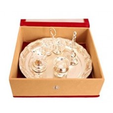 Deals, Discounts & Offers on Home Decor & Festive Needs - IndianArtVilla Silver Plated Pooja Aarti Thali with Gift Box, Used as Temple Home, Set of 5 pieces