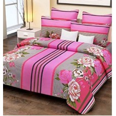 Deals, Discounts & Offers on Home Appliances - Home Candy Cotton Pink Stripes and Flowers Double Bed Sheet with 2 Pillow Covers