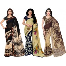Deals, Discounts & Offers on Women Clothing - Anand Sarees Printed Fashion Georgette Saree  (Pack of 3, Multicolor)