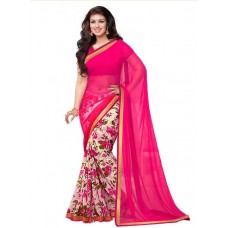 Deals, Discounts & Offers on Women Clothing - Wama Fashion Printed Fashion Georgette Saree  (Pink)