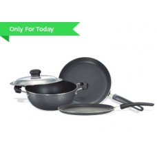 Deals, Discounts & Offers on Cookware - Prestige Omega Non-Stick Set, 3-Pieces at Flat 48% Off + FREE Shipping