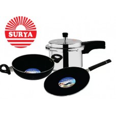 Deals, Discounts & Offers on Cookware - Get Surya Accent Combo Cookware Set (Aluminium, 3 - Piece) at just Rs.899 + FREE shipping
