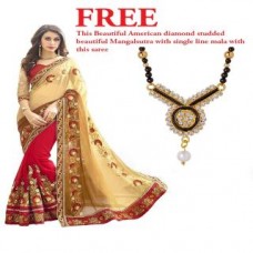 Deals, Discounts & Offers on Women Clothing - Taadrashya Brown & Red Georgette Embroidered Saree With Blouse