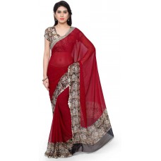 Deals, Discounts & Offers on Women Clothing - Vaamsi Printed Daily Wear Chiffon Saree  (Red)