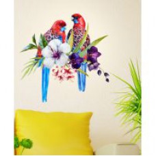Deals, Discounts & Offers on Home Decor & Festive Needs - Wall Stickers Pretty Tropical Birds on Floral Branch for Sofa Backdrop( W x H : 55*55cm)