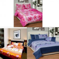 Deals, Discounts & Offers on Home & Kitchen - K Dcor Set of 3 Polyester Cotton 100 Thread Count Double Bedsheet With 6 Pillow Covers- Below 120 Thread Count (Set of 1)