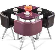 Deals, Discounts & Offers on Furniture - Durian NEON Glass 4 Seater Dining Set  (Finish Color - Purple/Black @ 35% Off
