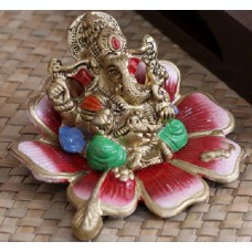 Deals, Discounts & Offers on Home Decor & Festive Needs - Handecor Multicolour Brass Ganesha on Rose Statue
