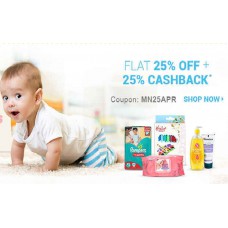 Deals, Discounts & Offers on Baby Care - Flat 25% OFF + 25% Cashback on Monthly Essentials