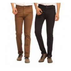 Deals, Discounts & Offers on Men Clothing - Flat 65% off on Combo of 2 Black and Brown Cotton Lycra Men Chinos