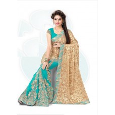 Deals, Discounts & Offers on Women Clothing - Flat 57% off on Sky Blue Half Half Georgette Patch work Saree