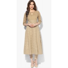 Deals, Discounts & Offers on Women Clothing - Flat 30% off on Aks Beige Anarkali With Honeycomb And Herringbone Print