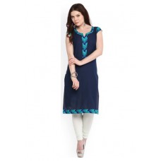 Deals, Discounts & Offers on Women Clothing - Navy Blue Solid Straight Stitched Kurta Just Rs. 356